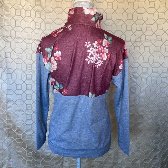 AlvaQ Sweatshirt Casual Long Sleeve Quarter Zip Color Block Floral Pullover S - Picture 15 of 16